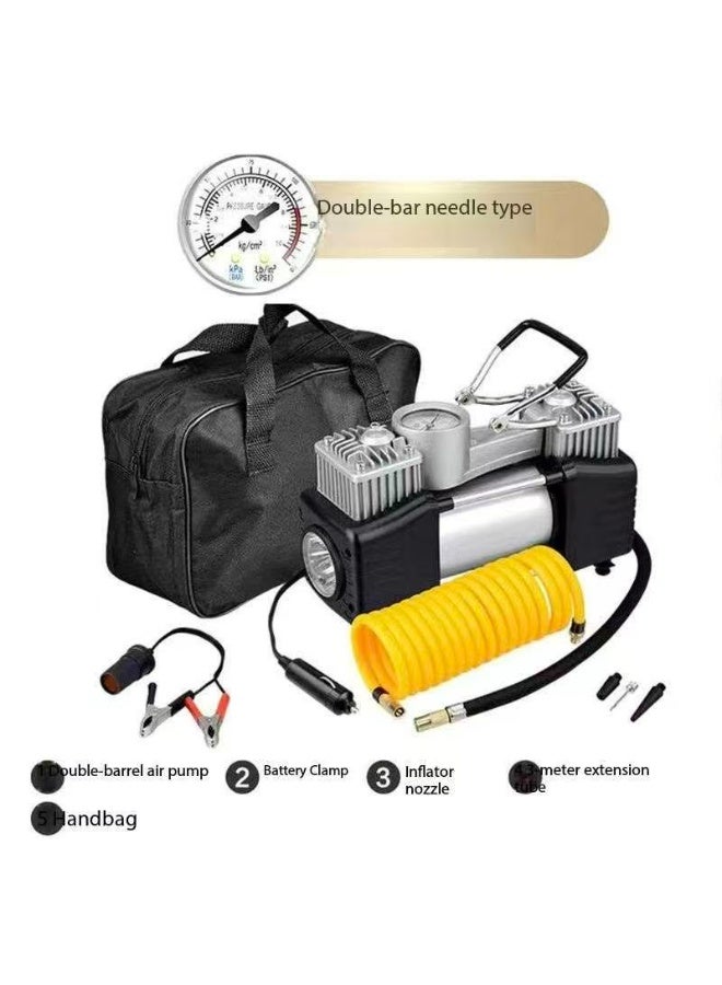 "مضخة هواء محمولة لإطارات السيارات مزودة بمقياس ضغط الهواء، ومضخة هواء 150 PSI، تتميز بأسطوانات مزدوجة شديدة التحمل مقاس 30 مم / نفخ سريع / قياس دقيق للضغط / إضاءة طوارئ / مقبض معدني، مزودة بمقياس ضغط، مناسبة لسيارات الدفع الرباعي، والمركبات الطرق الوعرة، والشاحنات، والمركبات المهنية الأخرى. " - Image 1