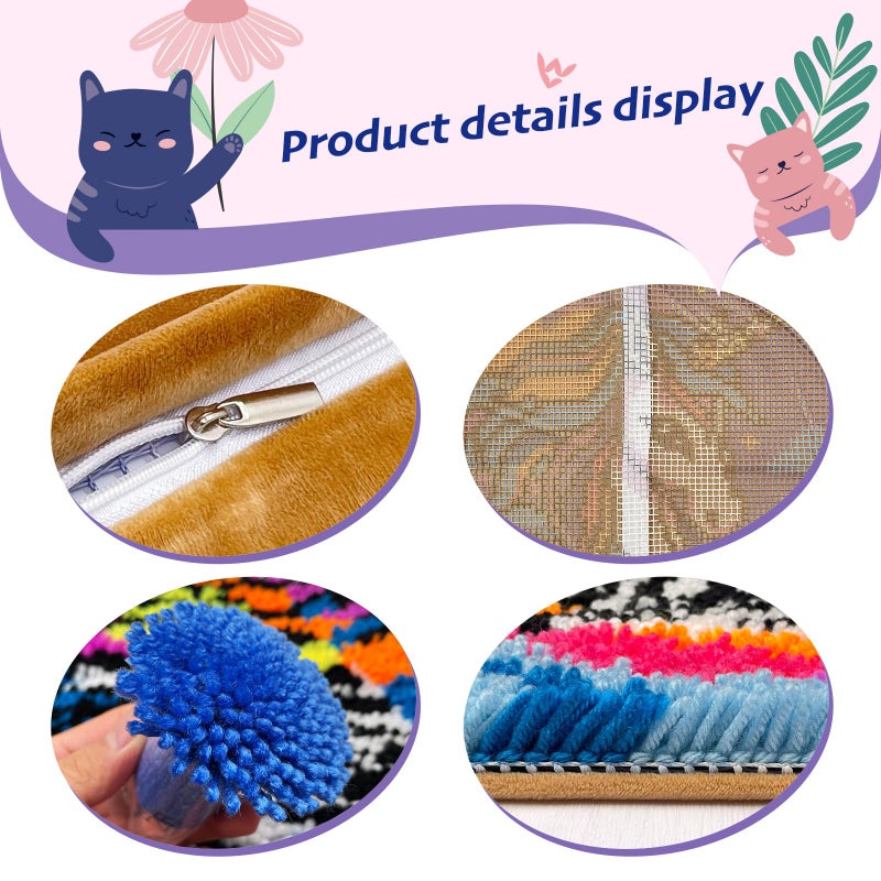 Veirousa Bee Sunflower Latch Hook Kits For Adults Beginners  Pre-Printed Animal Latch Hook Pillow Kit  Craft Rug Making Kits  Diy Embroidery Cushion For Home Sofa Decor & Gift Idea 17X17 In. - Image 3