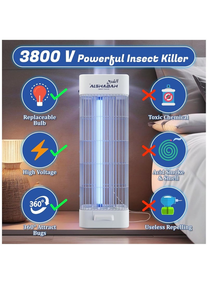 الشبح مصباح الشبح الأصلي لقتل البعوض، صاعق حشرات كهربائي 3800 فولت مع ضوء UV بقوة 15 واط، جهاز قوي للقضاء على الناموس والحشرات للاستخدام الداخلي والخارجي، أسود - Image 3