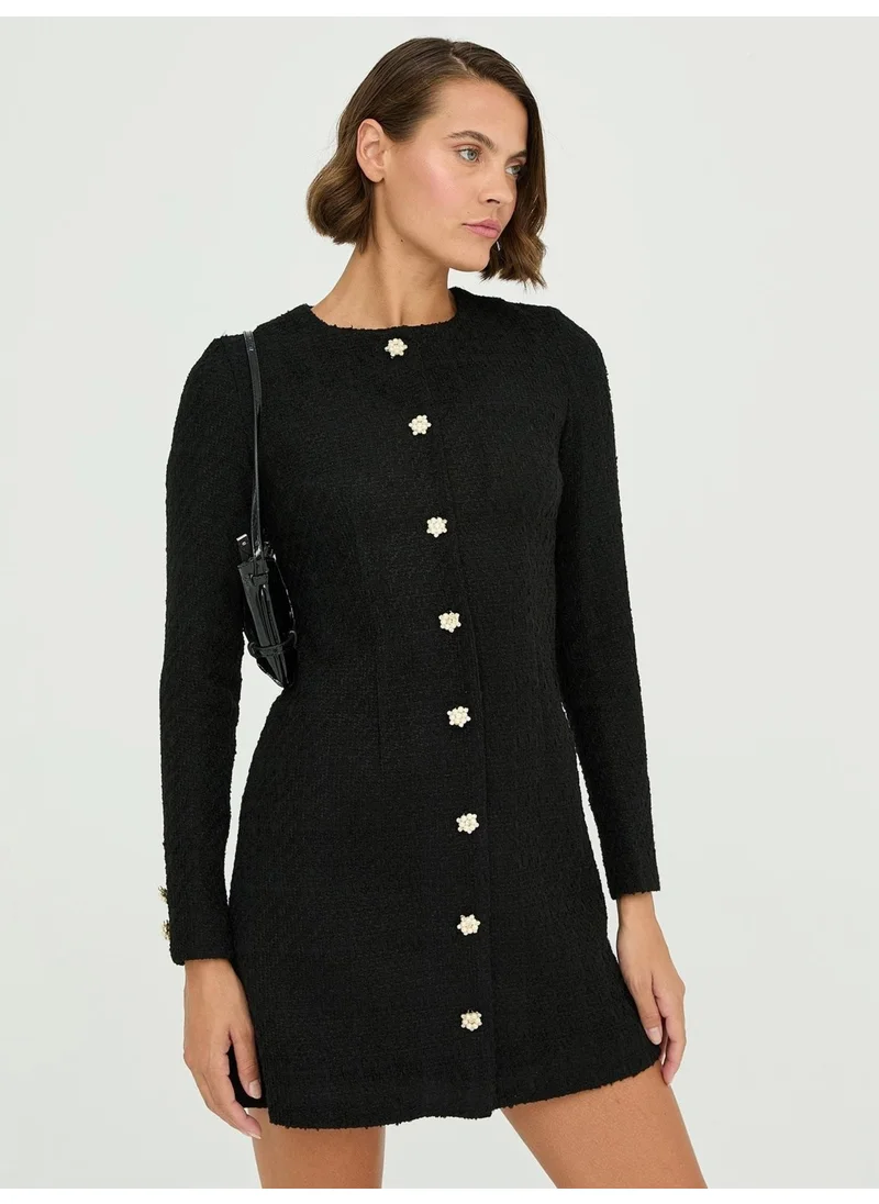 Juste Tweed Pearl Button Detail Dress Black