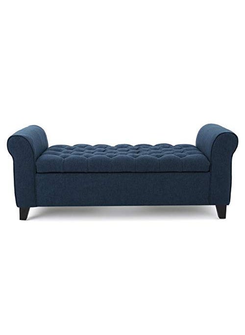 BLACK OAK - BLACK OAK IF07 Upholstered Flip top Storage Bench 2 Seater Sofa Couch Poufffe Storage Ottoman (Blue) - Image 1