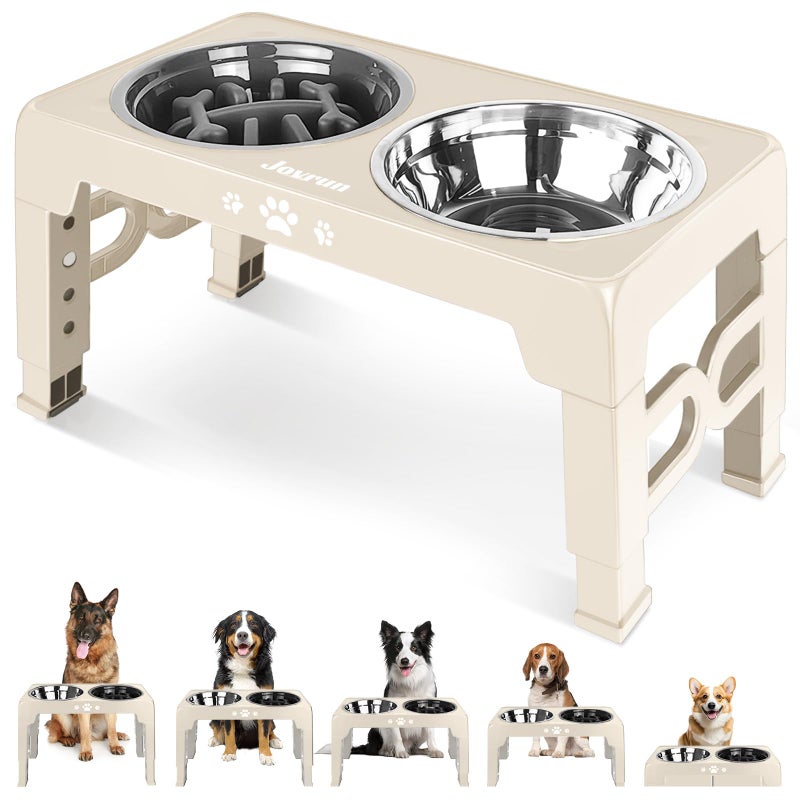 Jovrun Elevated Dog Bowls for Medium Size Dogs, Non-Slip Dog Feeder with 1*Stainless Steel Dishes & 1*Slow Feeder Bowl, 5 Heights Adjustable Raised Bowls to 3.15â€³-8.66â€³-9.84â€³-11.02â€³-12.2â€³ - Image 1