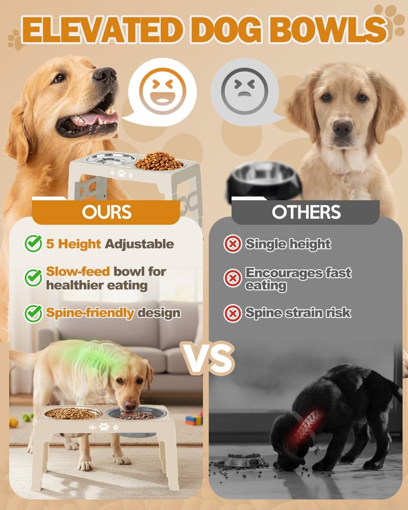 Jovrun Elevated Dog Bowls for Medium Size Dogs, Non-Slip Dog Feeder with 1*Stainless Steel Dishes & 1*Slow Feeder Bowl, 5 Heights Adjustable Raised Bowls to 3.15â€³-8.66â€³-9.84â€³-11.02â€³-12.2â€³ - Image 3