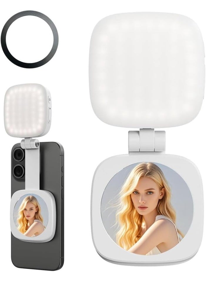 Relex Magnetic Selfie Light for iPhone, Phone Light with a Mirror, Instant Attachment for MagSafe, for Selfies, Video Conference, Black (White) - Image 1