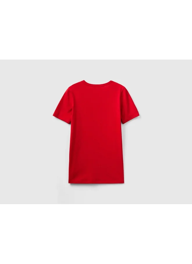 يونايتد كولورز أوف بينتيون T-Shirt In 100% Cotton With Glitter Print Logo