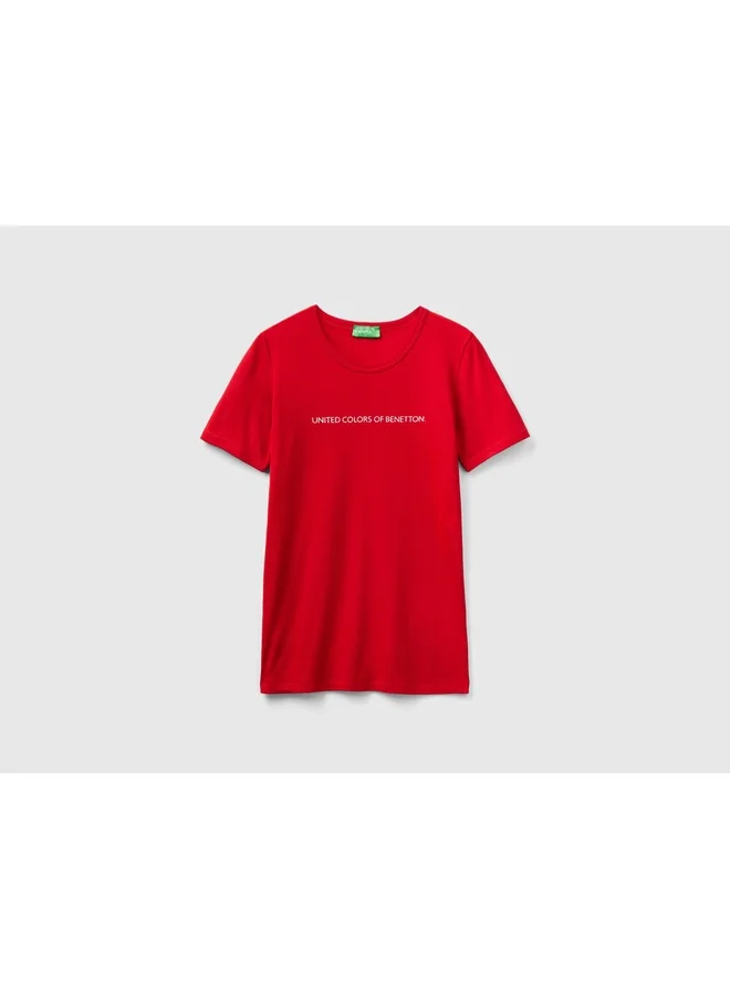 يونايتد كولورز أوف بينتيون T-Shirt In 100% Cotton With Glitter Print Logo