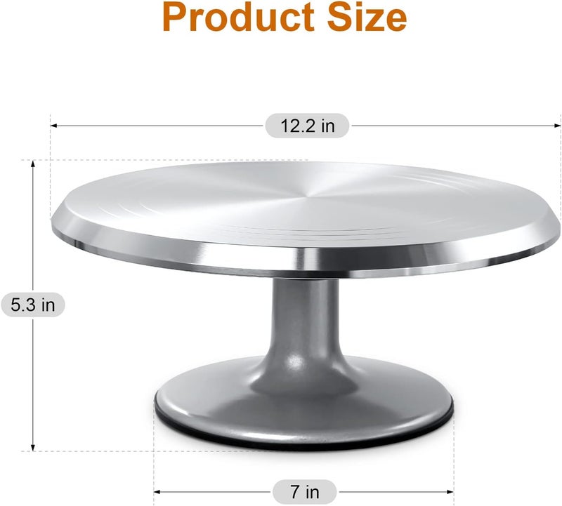 HIMALY 12'' Cake Stand, Cake Spinner Cake Decorating Supplies, Round Decorating Turntable Revolving Aluminum Table Holder Baking Display Tray Plate Tools Accessories for Birthday Wedding Party - Image 2