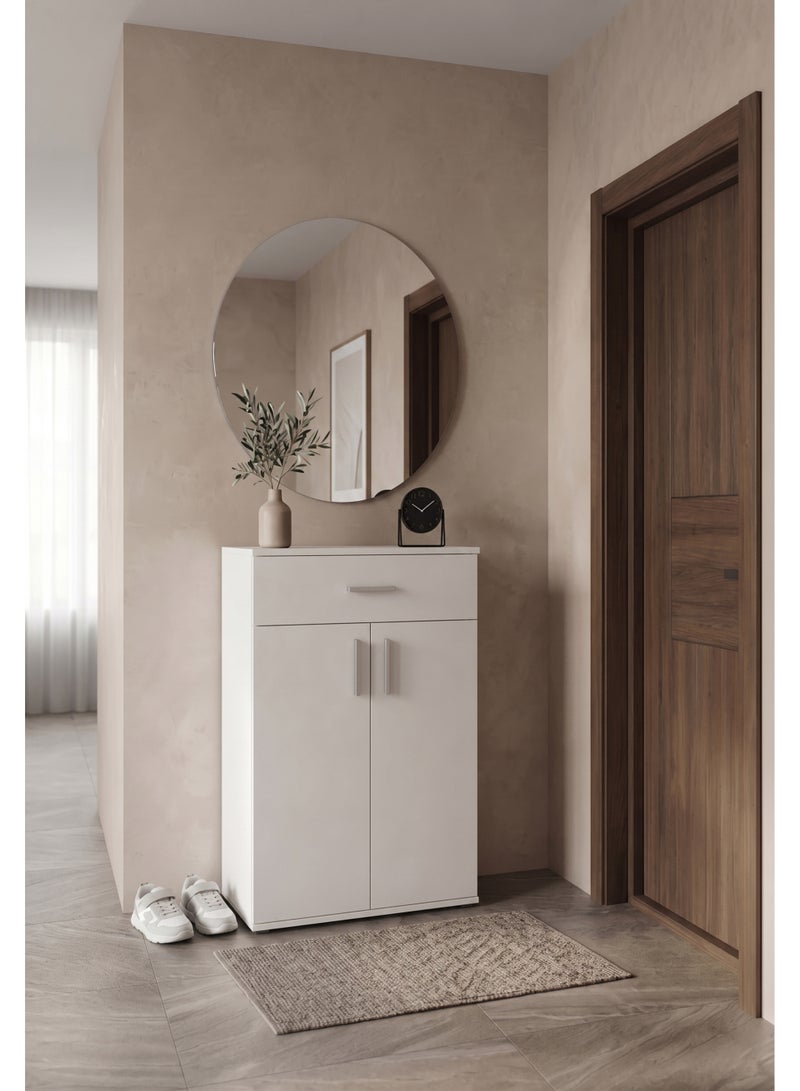 Furniture Store Modern shoe rack/shoe cabinet with a wide drawer and 5 shelves, MDF, in white, high-quality finish, from Furniture Store. - Image 1