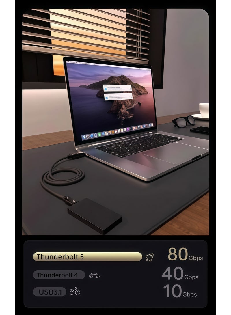 كابل تايب سي متوافق مع Thunderbolt 5 | نقل بيانات فائق السرعة 80 جيجابت في الثانية | يدعم إخراج الفيديو 16K/30Hz و8K/60Hz | شحن سريع للغاية PD3.1 بقوة 240 واط | طول 1 متر، سلك منسوج عالي الكثافة | متوافق مع Thunderbolt 5/4/3 وUSB4/3.2/3.1/3.0 - Image 5