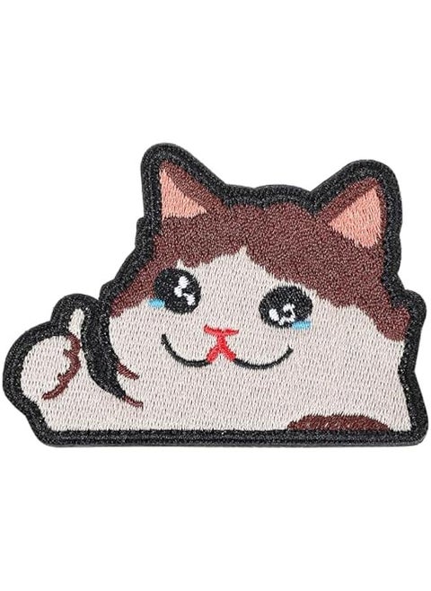 Funny Cry Cat Patch, Embroidered Applique Patches, Cute Cat Patches DIY Decal Accessories with Hook Fastener Backing for Tactical Backpacks Dog Harnesses Army Vests Gym Bags Hats Helmets