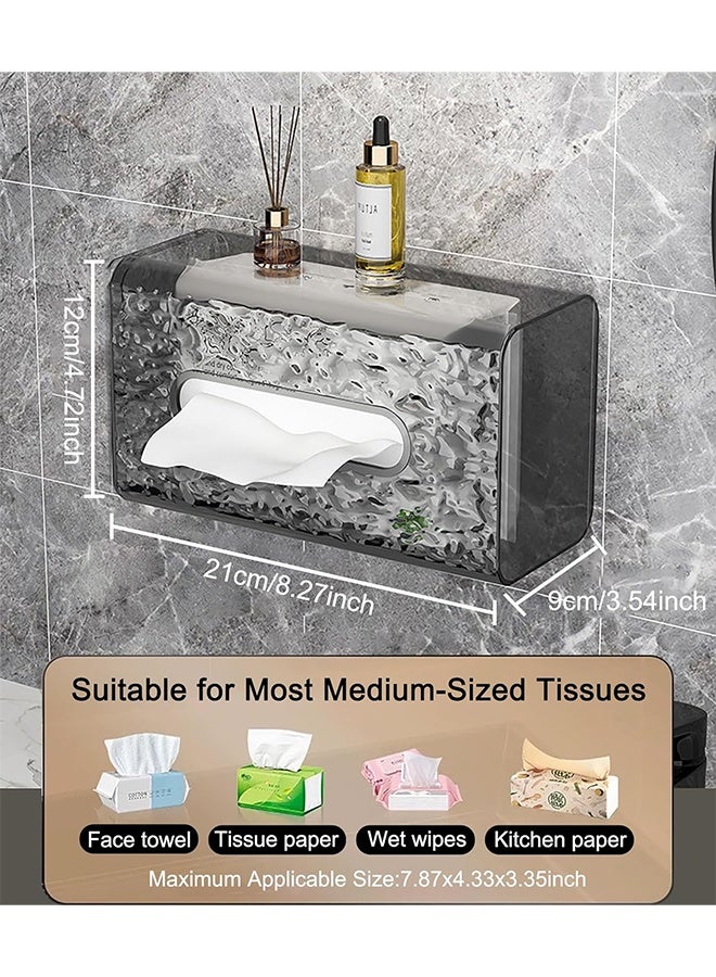 2PCS Wall Mounted Tissue Holder Perforation-Free Plastic Tissue Box Wall Mount Paper Towel Dispenser for Kitchen, Bathroom, Toilet, Home, Office (Grey Ripple) - Image 2