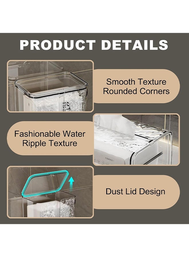 2PCS Wall Mounted Tissue Holder Perforation-Free Plastic Tissue Box Wall Mount Paper Towel Dispenser for Kitchen, Bathroom, Toilet, Home, Office (Grey Ripple) - Image 4