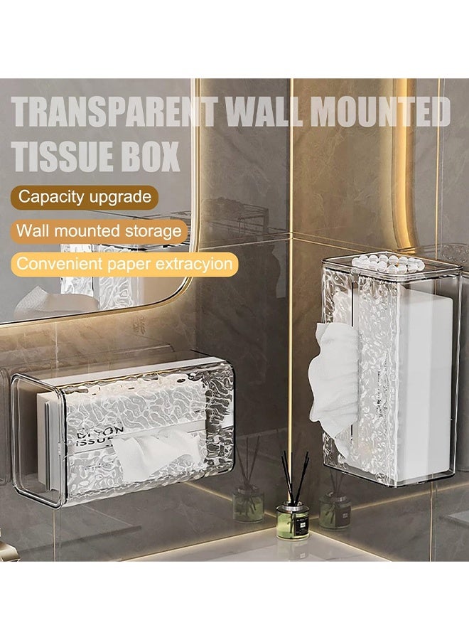 2PCS Wall Mounted Tissue Holder Perforation-Free Plastic Tissue Box Wall Mount Paper Towel Dispenser for Kitchen, Bathroom, Toilet, Home, Office (Grey Ripple) - Image 3