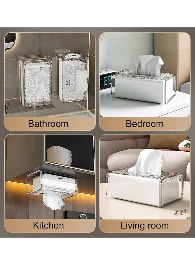 2PCS Wall Mounted Tissue Holder Perforation-Free Plastic Tissue Box Wall Mount Paper Towel Dispenser for Kitchen, Bathroom, Toilet, Home, Office (Grey Ripple) - Image 5