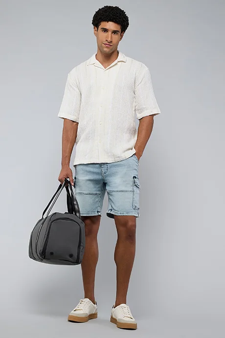 أر أند بي Plaid Shirt with Revere Collar and Short Sleeves