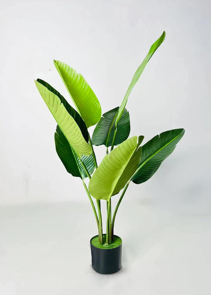 Blooming Floret Artificial Banana Plant with Basic Black Pot | 3 Stems Having 7 Leaves | Big Ornamental Plant for Interior Decor/Home Decor/Office Decor | 108 cm Tall Indoor Tropical Plant | Durable - Image 5