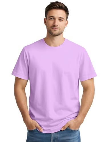 ENCIGER® Men's Solid 100% Cotton T Shirt | Round Neck | Half Sleeve | Plain-Regular Fit (Pink, Small) - Image 5