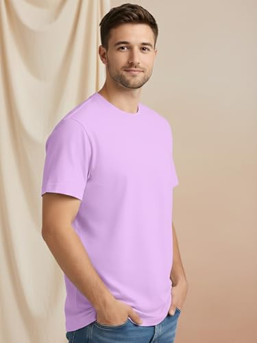 ENCIGER® Men's Solid 100% Cotton T Shirt | Round Neck | Half Sleeve | Plain-Regular Fit (Pink, Small) - Image 3