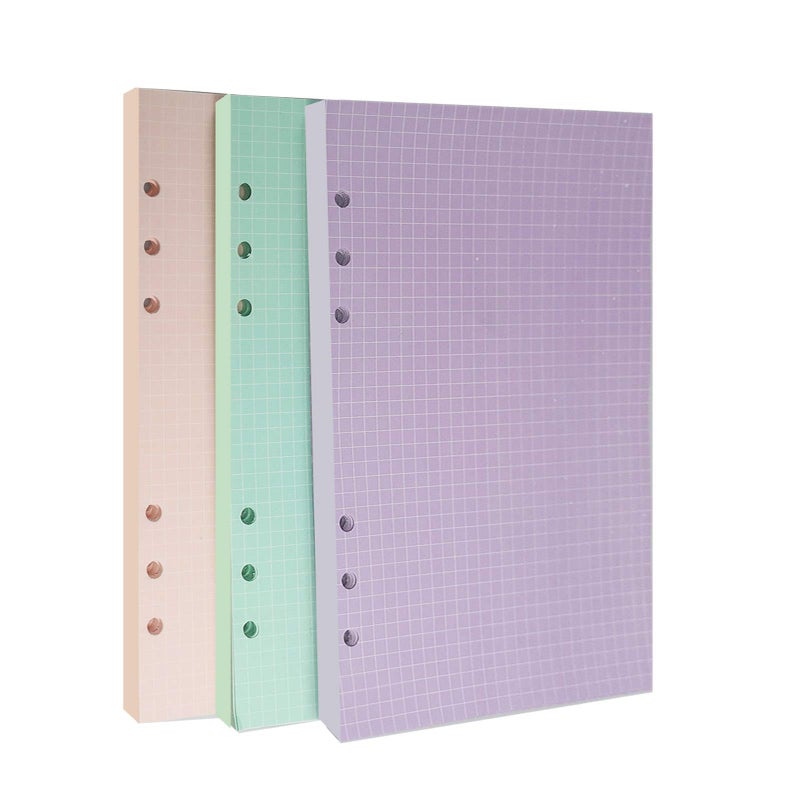 Chris.W A5 Refills - 3 Pack 40 Sheets Colorful Grid Binder Paper, 3 Pcs Binder Pockets, 1 Page Marker - 6 Hole Notebook Inserts for A5 Binder Notebook Planner - Image 2