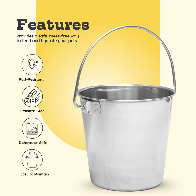 AASPIRE PETS 16 quart Heavy Duty Stainless Steel Round Bucket with Handle | 4 gal Sturdy Food & Water Bowl for XL Dog Goat sheep Horse & Livestock | Fits kennel Crate Cages Farm | Hanging Utility Pail - Image 3