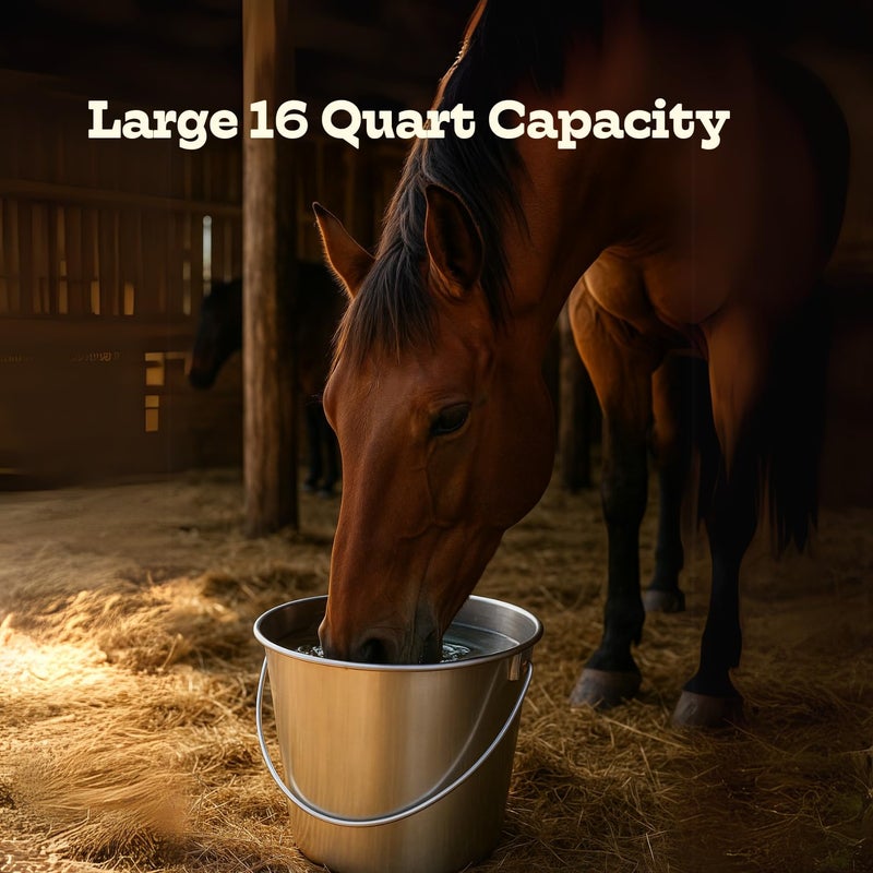 AASPIRE PETS 16 quart Heavy Duty Stainless Steel Round Bucket with Handle | 4 gal Sturdy Food & Water Bowl for XL Dog Goat sheep Horse & Livestock | Fits kennel Crate Cages Farm | Hanging Utility Pail - Image 5