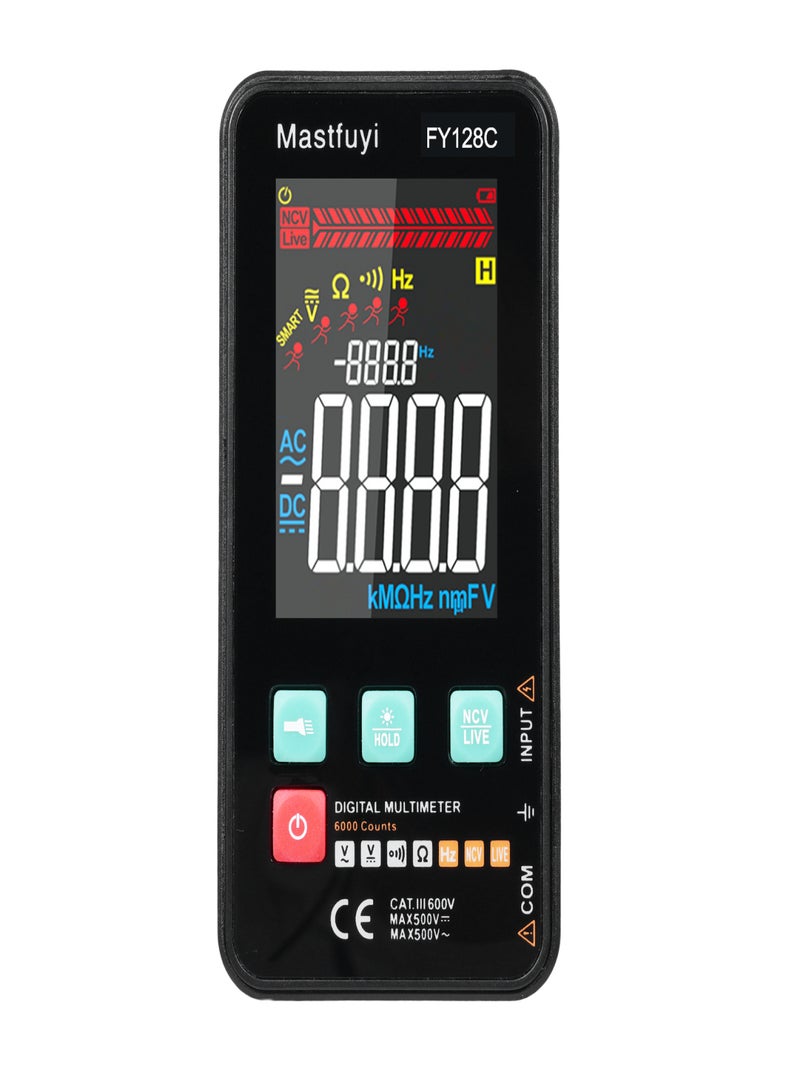 FY128C Smart Digital Multimeter with Bracket Compact Intelligent Electrical Tester 5999 Counts Backlit LCD Measure AC/DC Voltage Resistance Frequency Continuity Live Wire Checking NCV - Image 1