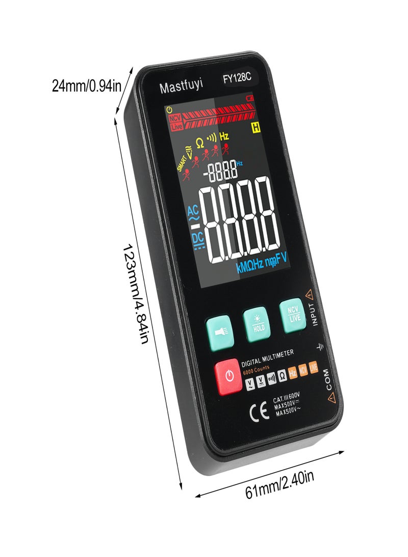 FY128C Smart Digital Multimeter with Bracket Compact Intelligent Electrical Tester 5999 Counts Backlit LCD Measure AC/DC Voltage Resistance Frequency Continuity Live Wire Checking NCV - Image 2
