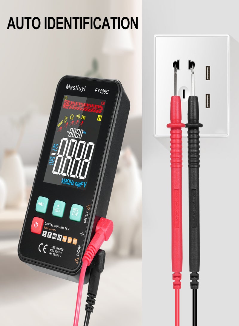 FY128C Smart Digital Multimeter with Bracket Compact Intelligent Electrical Tester 5999 Counts Backlit LCD Measure AC/DC Voltage Resistance Frequency Continuity Live Wire Checking NCV - Image 5