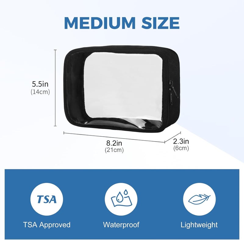 Moyad TSA Approved Clear Toiletry Bag, Quart Size 3-1-1 Liquids Pouch for Travel, Transparent Makeup & Cosmetic Organizer for Women Men, Black, 1 Pack, Medium, Casual Precision processed material - Image 2