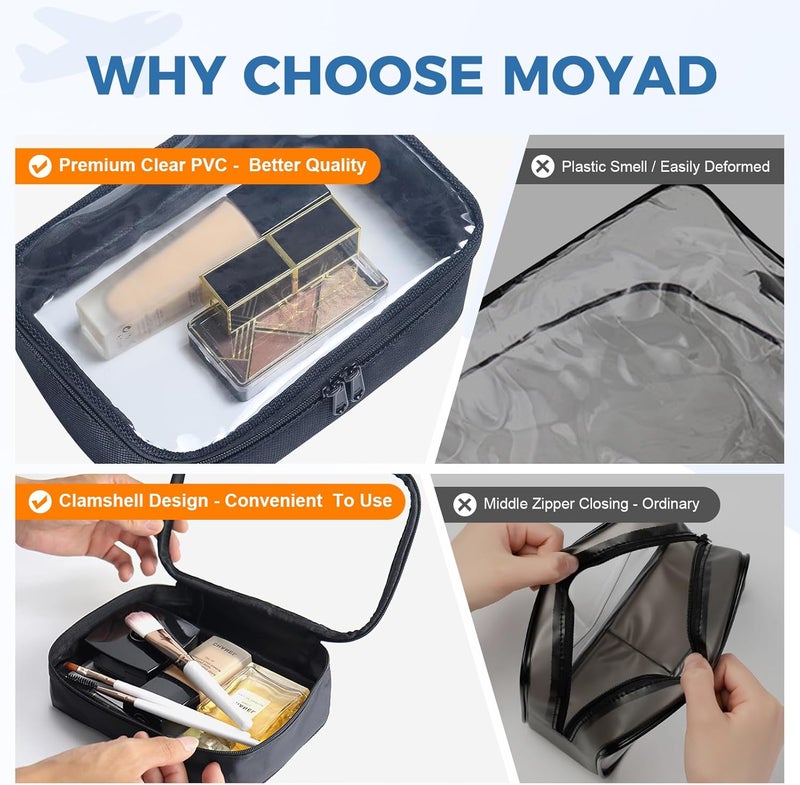 Moyad TSA Approved Clear Toiletry Bag, Quart Size 3-1-1 Liquids Pouch for Travel, Transparent Makeup & Cosmetic Organizer for Women Men, Black, 1 Pack, Medium, Casual Precision processed material - Image 4