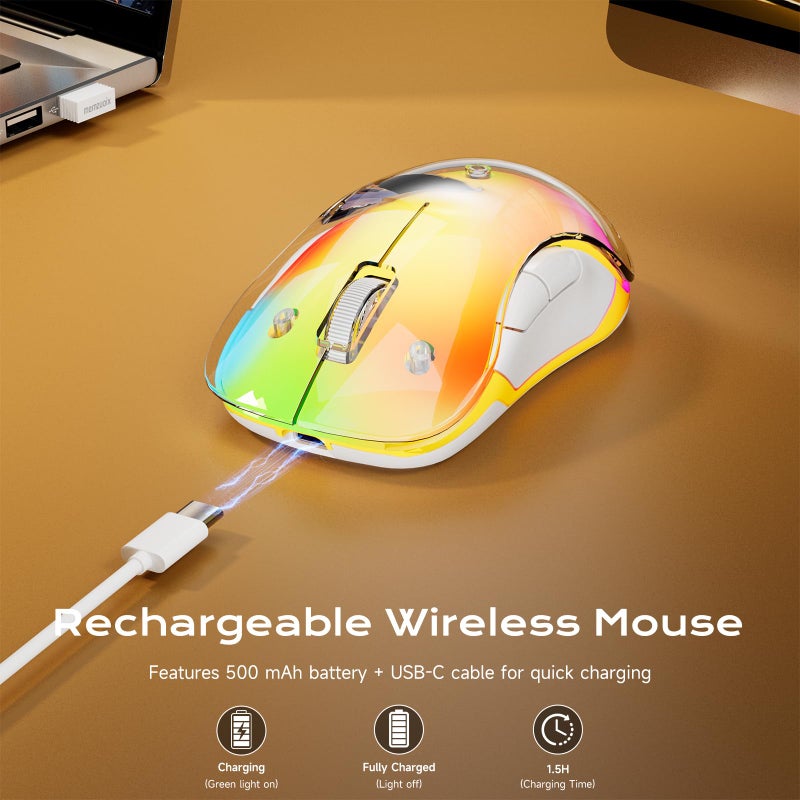 memzuoix 2.4G LED Wireless Mouse, Rechargeable Ergonomic Mouse with Detachable Cover, 1400 DPI Portable Optical Computer Mouse with USB Receiver for Laptop, PC, Desktop and MacBook, 5 Buttons - Image 4