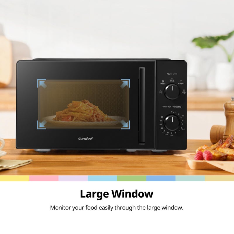 COMFEE' 20L Compact Black Microwave Oven, 700W Solo Manual Countertop Microwave with 5 Power Levels, Quick Defrost, Easy Clean, Dial Timer, Ideal for Small Kitchens - CMO-MM20L2NFPF(BK) - Image 5