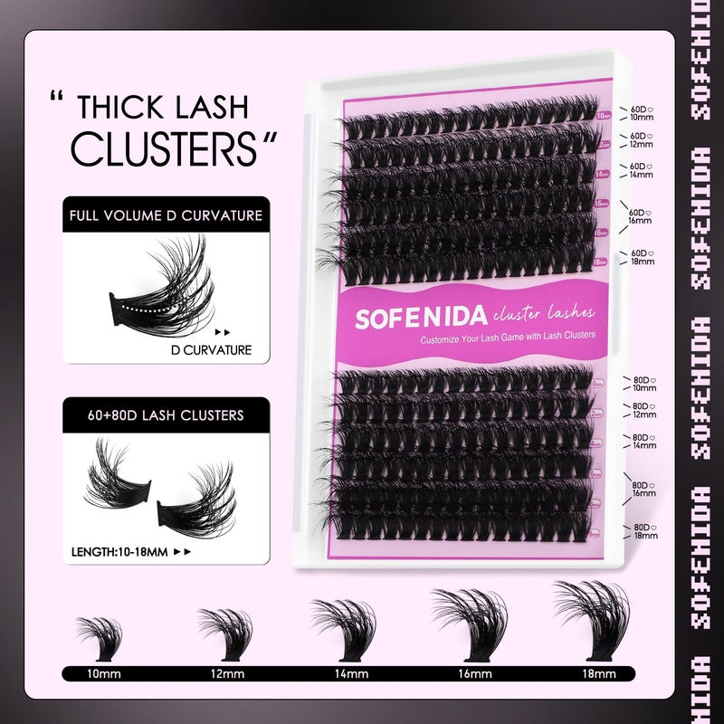SOFENIDA Lash Extension Kit Thick Lash Cluster Kit 10-18mm Volume Eyelash Clusters D Curvature Cluster Eyelash Extensions Kit 3D Wispy Lash Clusters DIY Lash Extension Kit(60D 80D-10-18MIX Thick Kit) - Image 5