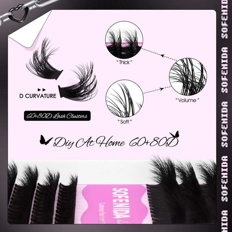 SOFENIDA Lash Extension Kit Thick Lash Cluster Kit 10-18mm Volume Eyelash Clusters D Curvature Cluster Eyelash Extensions Kit 3D Wispy Lash Clusters DIY Lash Extension Kit(60D 80D-10-18MIX Thick Kit) - Image 3