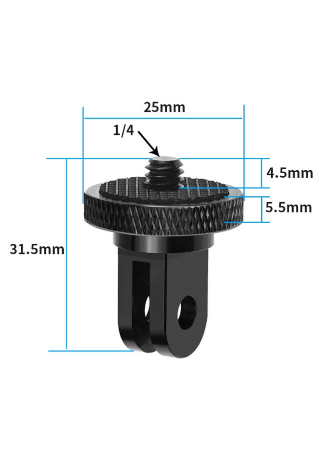 Aluminum Alloy 1/4 Selfie Stick Tripod Adapter Black Suitable For Gopro Xiaomi Sports Cameras Accessories-Color:Generation Black - Image 1
