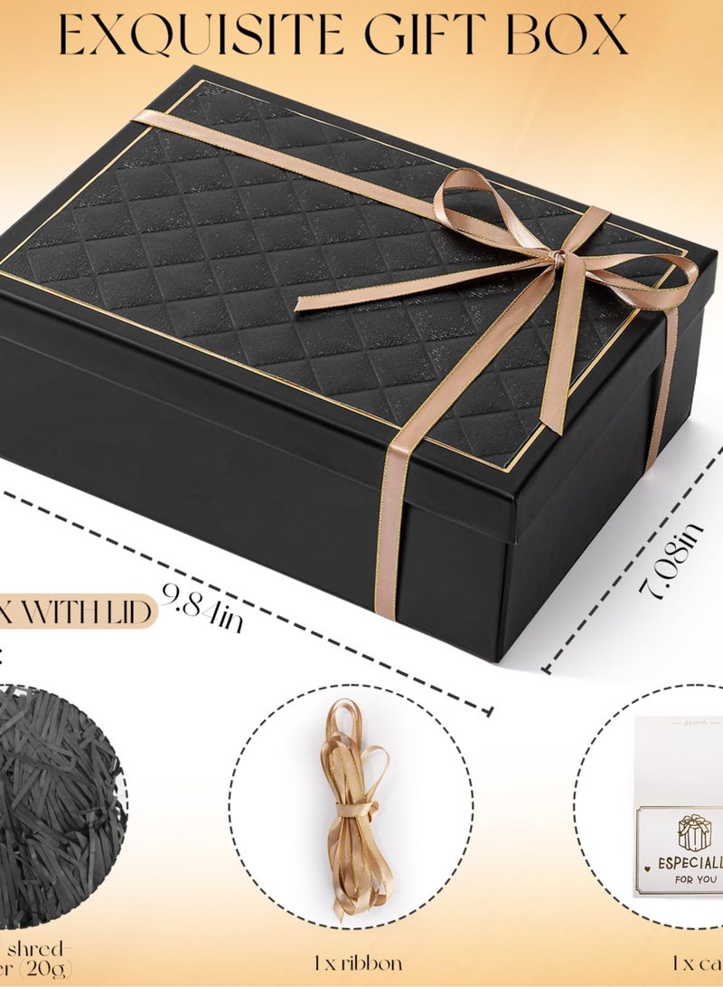 صندوق هدايا فاخر مع حقيبة هدايا 25 × 18 × 8.5 سم هدية التخرج صندوق هدايا فاخر كبير أسود صناديق هدايا إغلاق مغناطيسي مع شريط بغطاء قابل للطي صناديق للنساء هدايا الزفاف وهدايا عيد الميلاد وهدايا الزفاف والتغليف- - Image 1