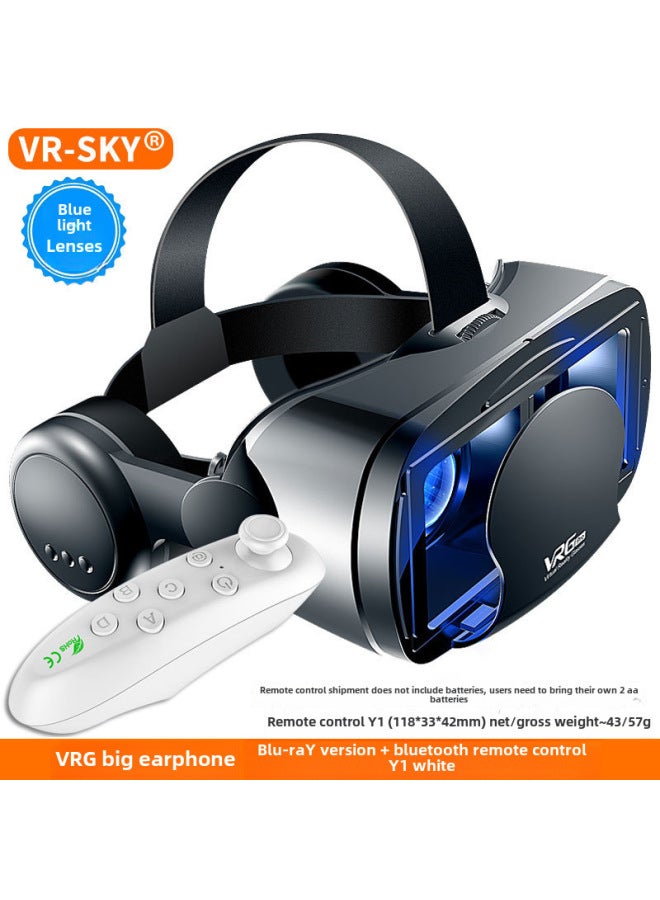نظارات الواقع الافتراضي VRGPro للحماية من الضوء الأزرق وسماعات رأس كبيرة للهواتف المحمولة وخوذة الواقع الافتراضي ثلاثية الأبعاد وسماعات رأس لحماية العين - اللون: سماعة رأس كبيرة إصدار بلو راي (الإنجليزية) وجهاز تحكم عن بعد بتقنية البلوتوث Y1 أبيض - Image 1