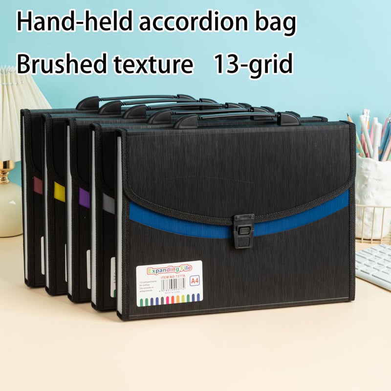 Ash Grey 13 Pocket Accordion Folder A4 Document Organizer Portable File Bag - Image 1