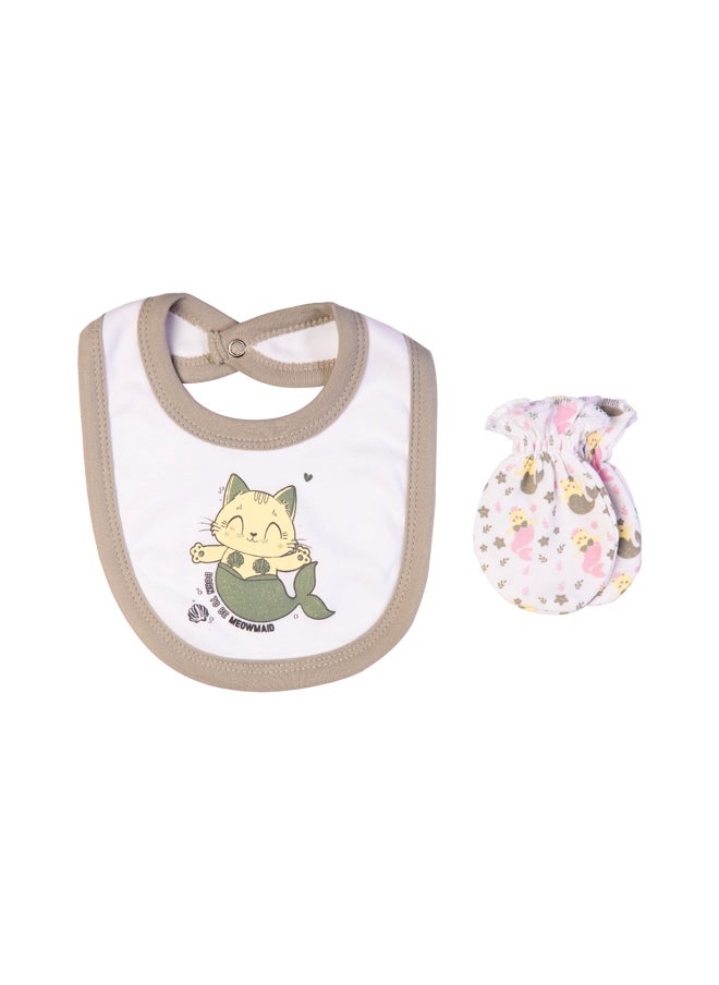 Babies Basic 5 Piece Unisex 100% Cotton Gift Set Include Bib, Romper, Mittens, Cap And Sleepsuit/Jumpsuit- Meowmaid  - Image 5