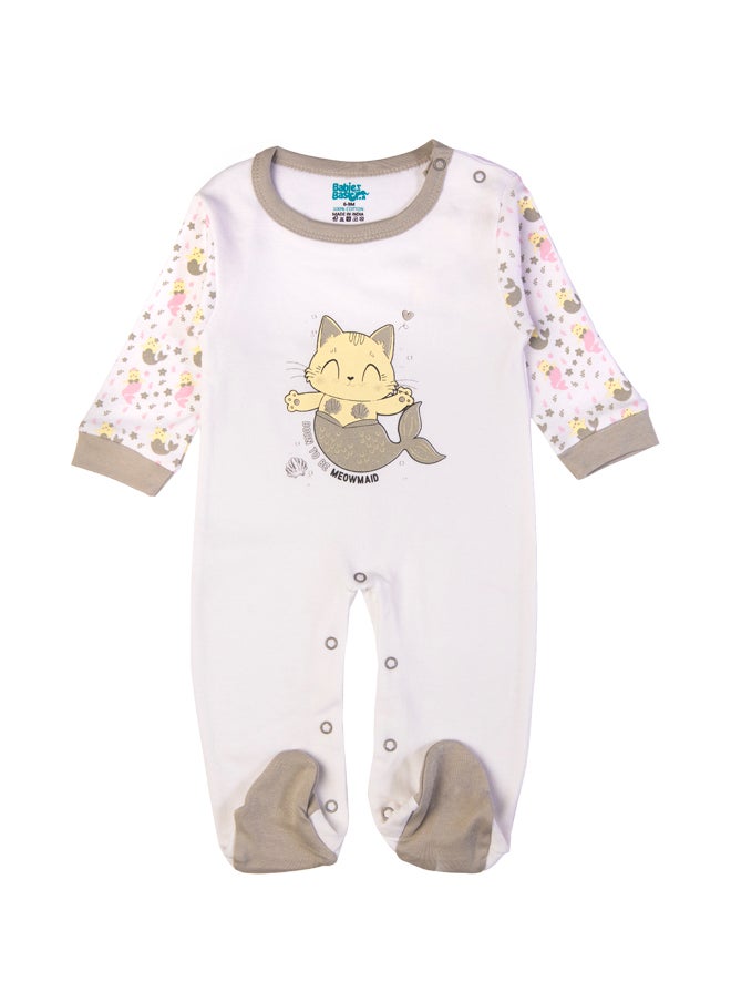 Babies Basic 5 Piece Unisex 100% Cotton Gift Set Include Bib, Romper, Mittens, Cap And Sleepsuit/Jumpsuit- Meowmaid  - Image 3