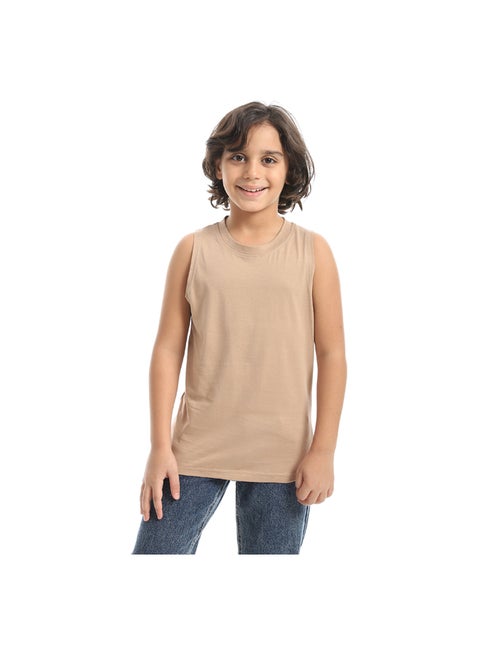 Cool And Light Cut Sleeves Summer Tank Top _ Cafe Beige