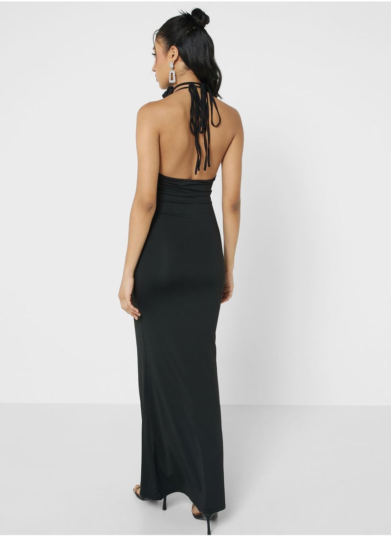 Ginger - Crosage Tie Up Halter Neck Maxi Dress - Image 1