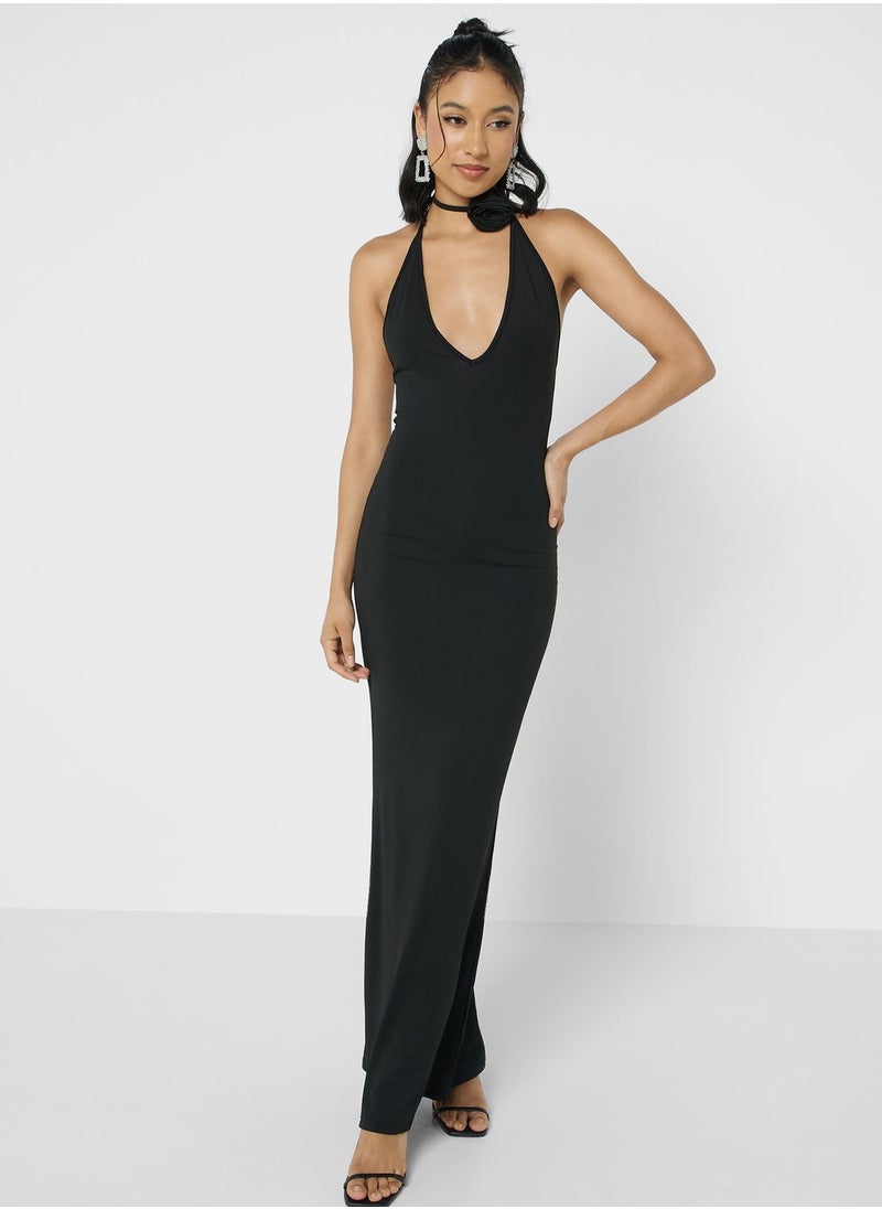 Ginger - Crosage Tie Up Halter Neck Maxi Dress - Image 1