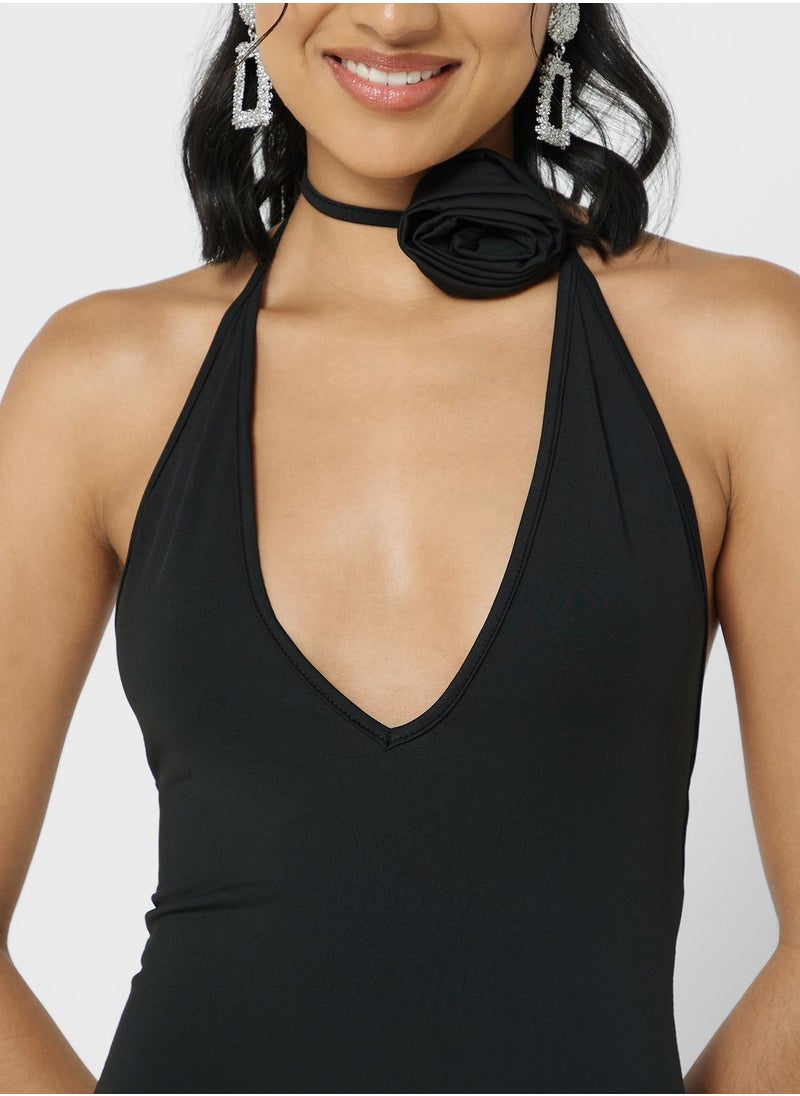 Ginger - Crosage Tie Up Halter Neck Maxi Dress - Image 1