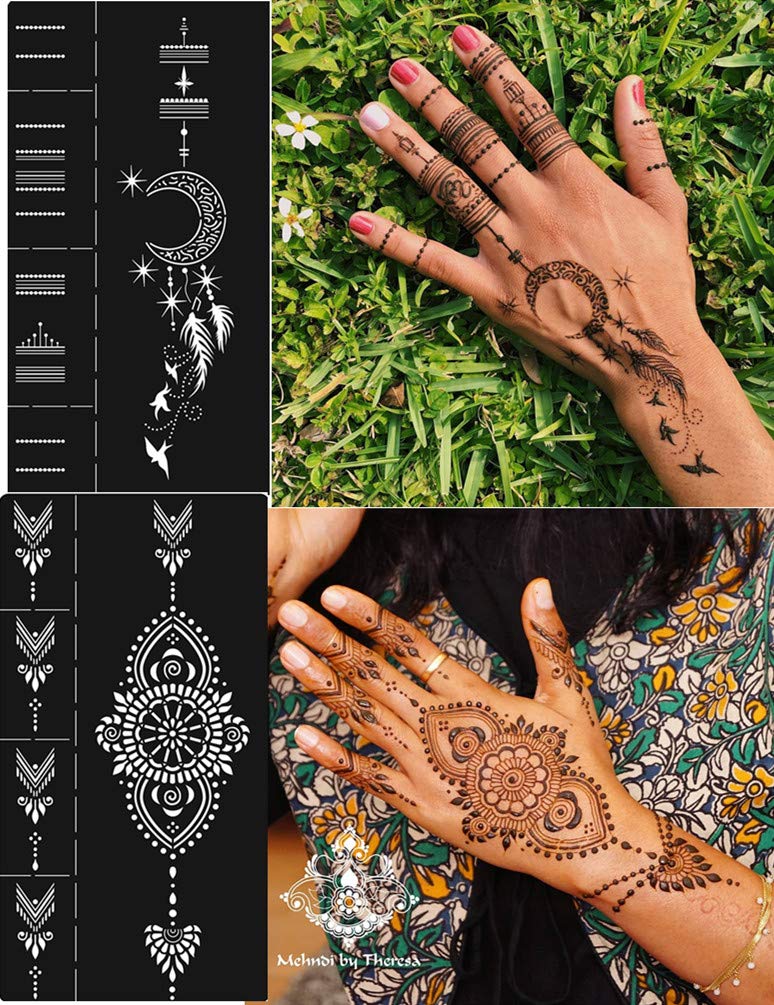 DIVAWOO 12 Sheet Henna Tattoo Stencils, Hand Temporary Tattoo Stickers, Indian Arabian Self Adhesive Tattoo Templates - Image 3