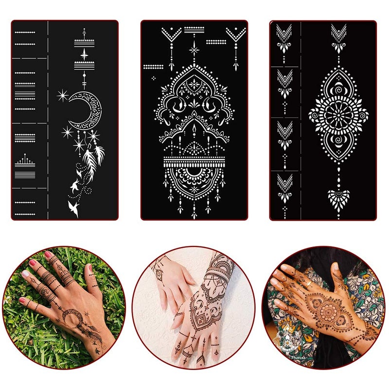 DIVAWOO 12 Sheet Henna Tattoo Stencils, Hand Temporary Tattoo Stickers, Indian Arabian Self Adhesive Tattoo Templates - Image 5