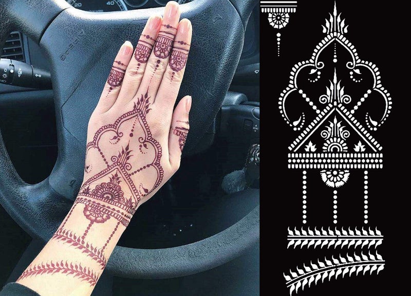 DIVAWOO 12 Sheet Henna Tattoo Stencils, Hand Temporary Tattoo Stickers, Indian Arabian Self Adhesive Tattoo Templates - Image 2