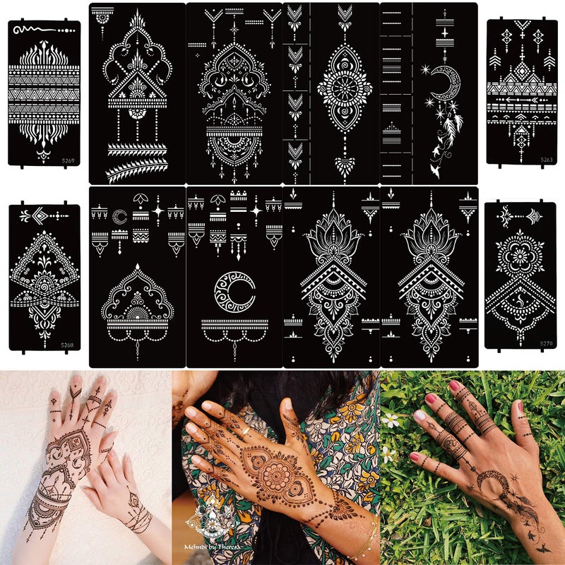 DIVAWOO 12 Sheet Henna Tattoo Stencils, Hand Temporary Tattoo Stickers, Indian Arabian Self Adhesive Tattoo Templates - Image 1
