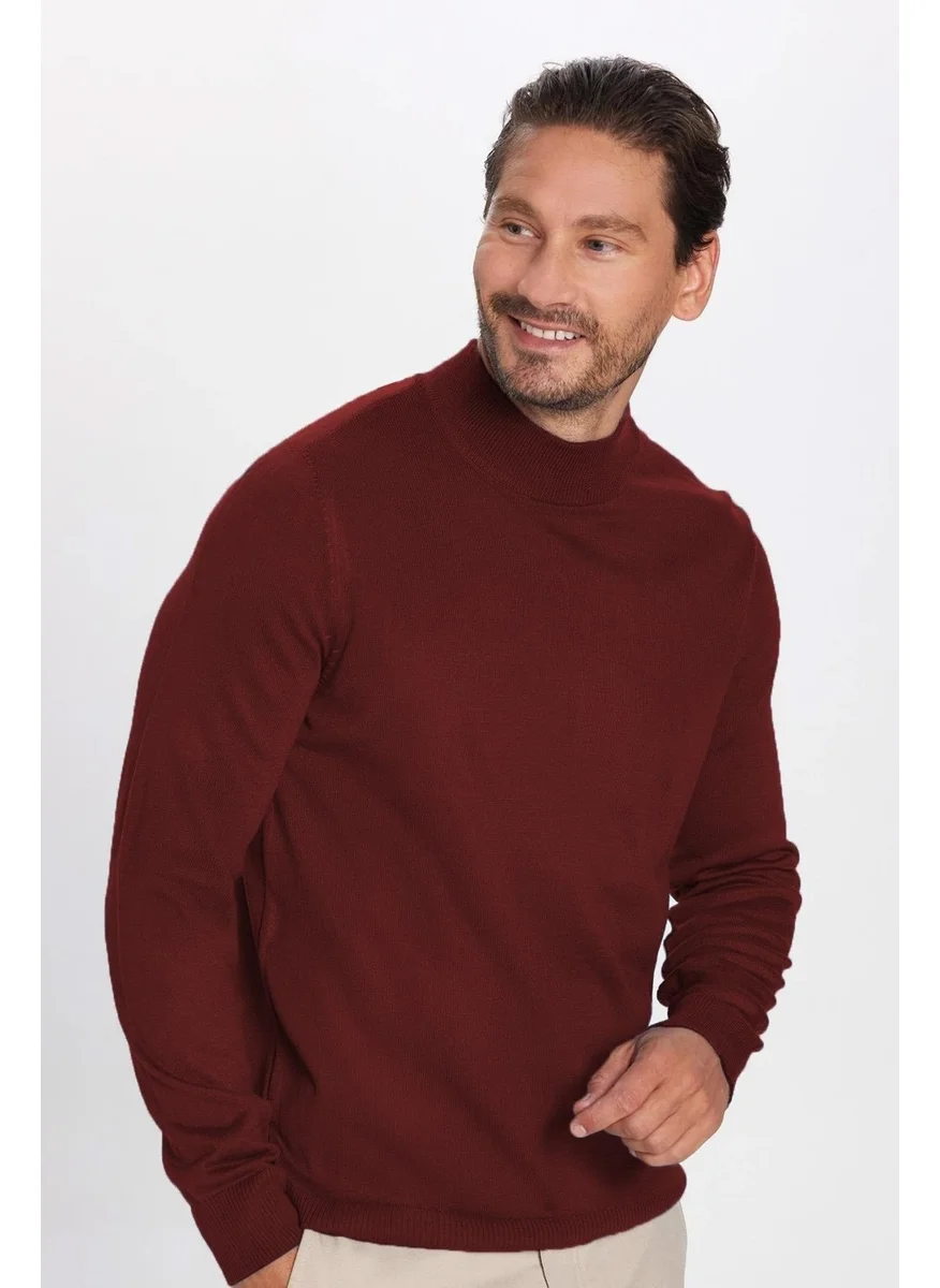 تودورس Men's Slim Fit Slim Cut Half Turtleneck Plain Burgundy Knitwear Sweater