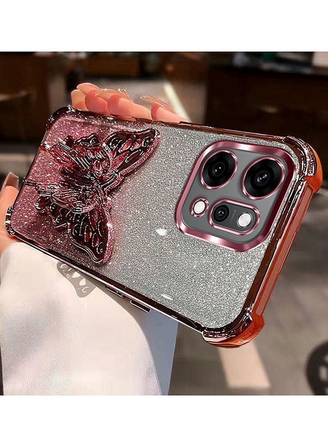 Glitter Case for  Oppo Reno 14 Pro 5G ， Raised Full Camera Lens Protector，Sparkly Butterfly Phone Holder，4 Corner Anti Fall Airbags， Luxury Gradient Shockproof Oppo Reno 14 Pro Cover，Pink - Image 2